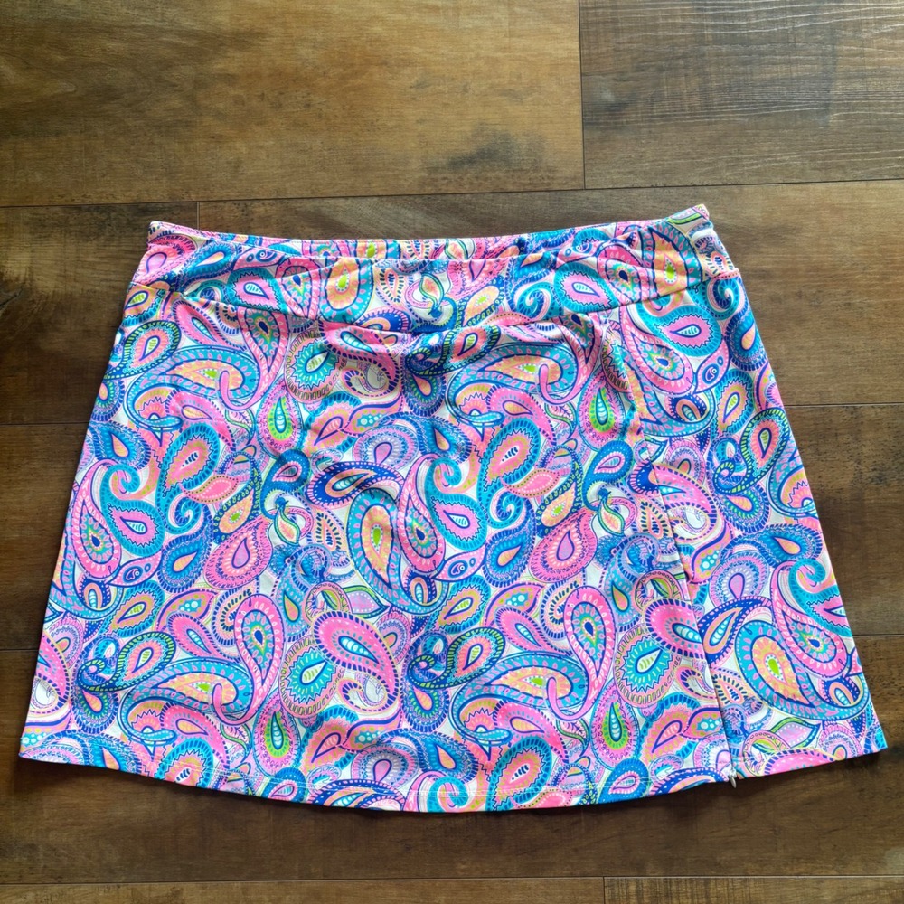 Lulu-B Colorful Paisley Pull-On Zip Golf Tennis Pickleball Skort Size XL
